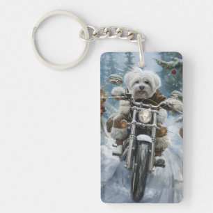 Llavero Perro Coton De Tulear montando motocicleta Navidad