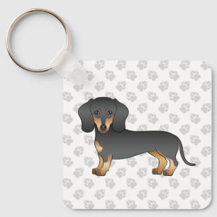 Llavero Perro Dachshund de Pelo Liso Negro y Canela & Pata