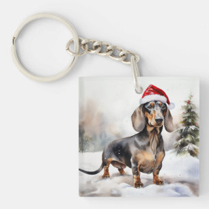Llavero Perro Dachshund en Navidad con nieve