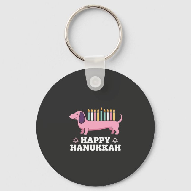 Llavero Perro Dachshund feliz Hanukkah (Anverso)