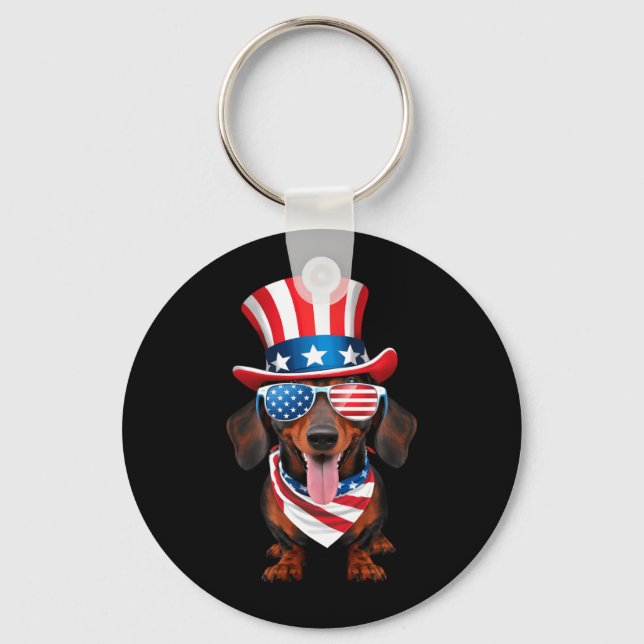 Llavero Perro Dachshund Sombrero de Geles de Bandera Ameri (Anverso)