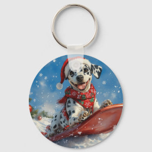 Llavero Perro dálmata en trineo Deja que nieve Navidad