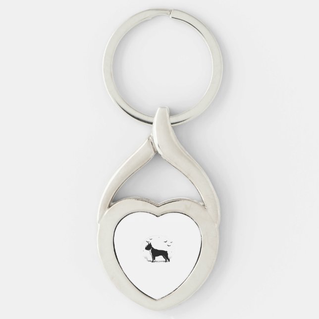 Llavero Perro de Boston Terrier - Halloween Moon Silhouett (Anverso)