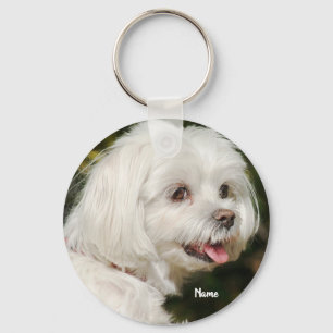 Llavero Perro de cachorro blanco maltés personalizado