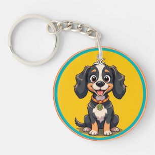 Llavero Perro de dibujos animados feliz en un marco circul