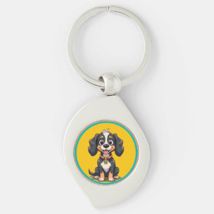 Llavero Perro de dibujos animados feliz en un marco circul