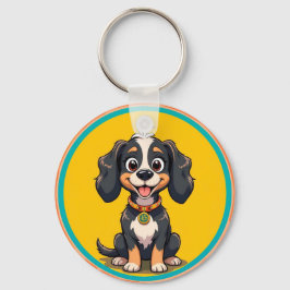Llavero Perro de dibujos animados feliz en un marco circul