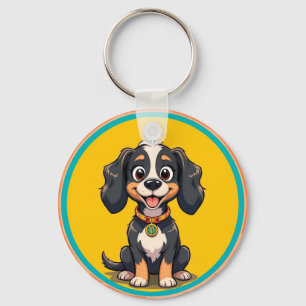 Llavero Perro de dibujos animados feliz en un marco circul