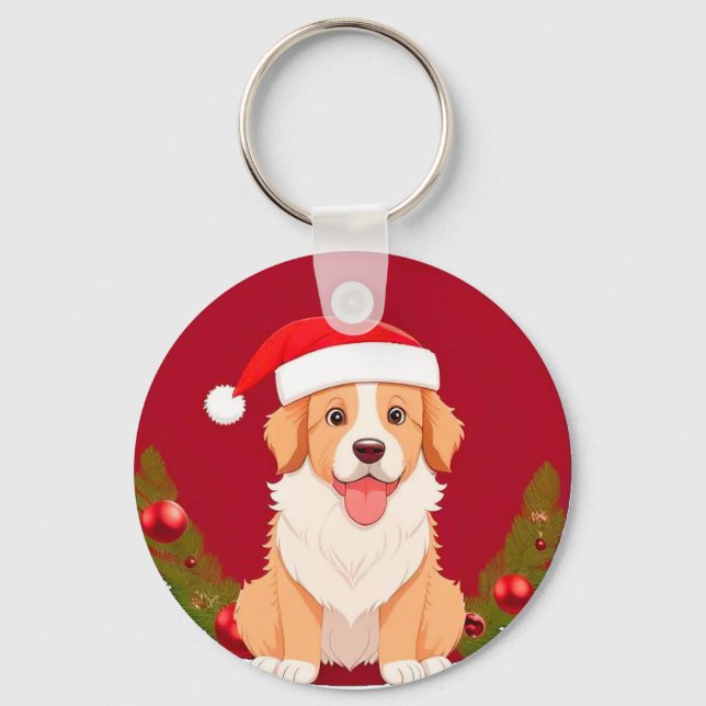 Llavero 🐶 Perro De Dibujos Animados Festivos Con Gorro De (Anverso)