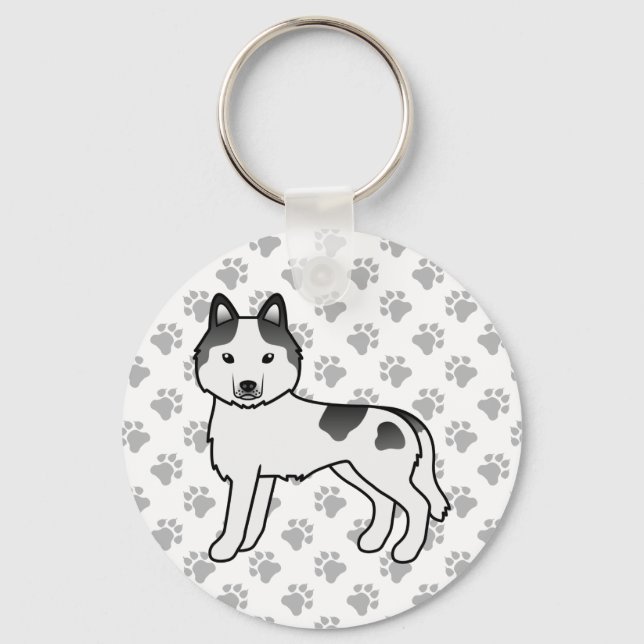 Llavero Perro de dibujos animados Husky Siberiano Piebald  (Anverso)