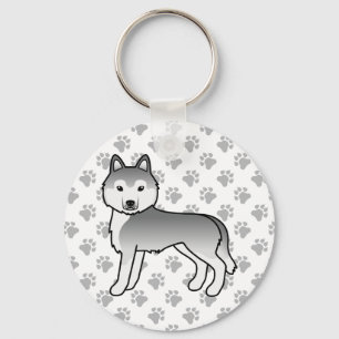 Llavero Perro de dibujos animados Husky Siberiano plateado
