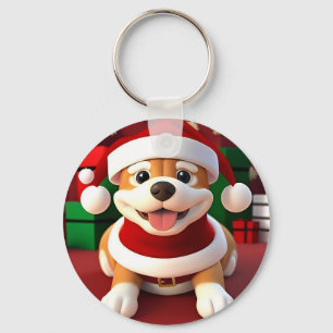 Llavero Perro de dibujos animados lindo con traje de Santa