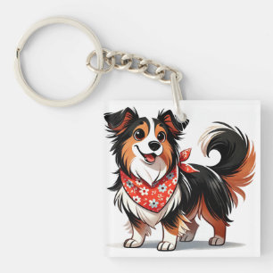 Llavero Perro de dibujos animados lindo que lleva una band
