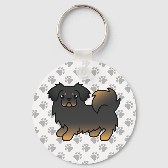 Llavero Perro de dibujos animados tibetano spaniel negro y (Anverso)