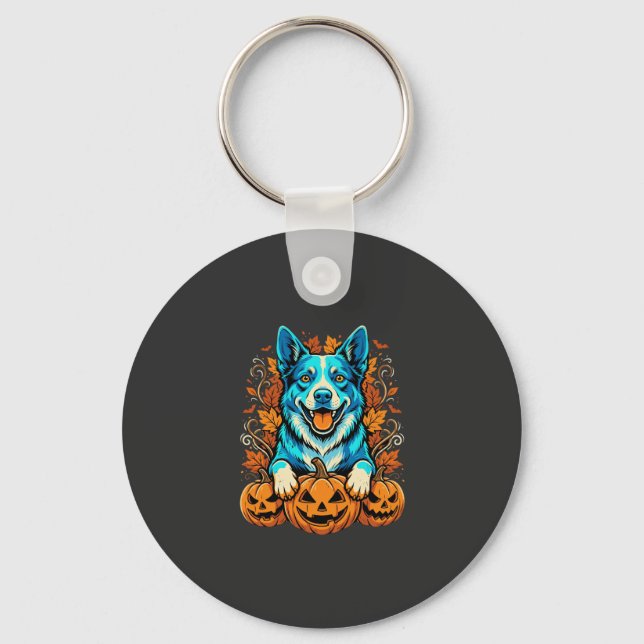 Llavero Perro de Halloween con calabazas de Jack O Lantern (Anverso)