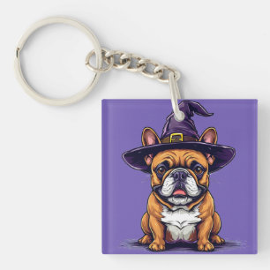 Llavero Perro de Halloween con sombrero de bruja