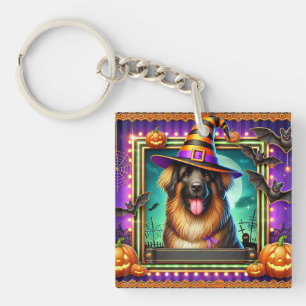 Llavero Perro de Halloween con sombrero de bruja