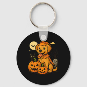 Llavero Perro de Halloween lindo con calabazas y gato negr
