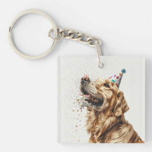 Llavero Perro de la recuperación dorada del cumpleaños