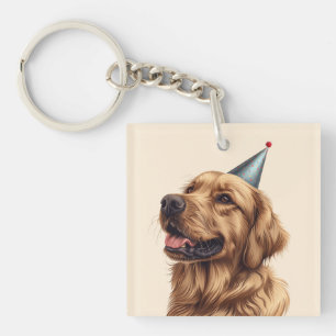 Llavero Perro de la recuperación dorada del cumpleaños