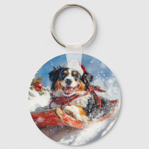 Llavero Perro de montaña bernés en trineo de Navidad
