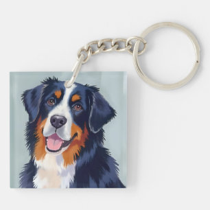 Llavero Perro de montaña bernés   Pintura a la acuarela