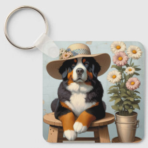 Llavero Perro de montaña de Berna con Gorra y flores