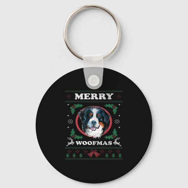 Llavero Perro de montaña de Bernese Merry Woofmas Navidade (Anverso)