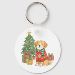 Llavero Perro de Navidad con Jersey y Árbol de Navidad