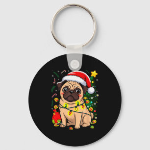 Llavero Perro de Navidad Santa Claus Pug Cachorro Navidad