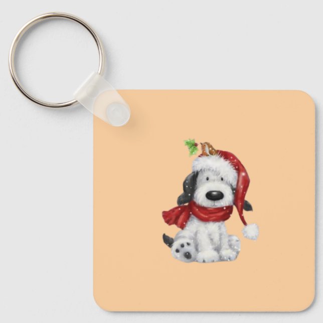 Llavero Perro de Navidades con Santa Hat y Scarf (Anverso)