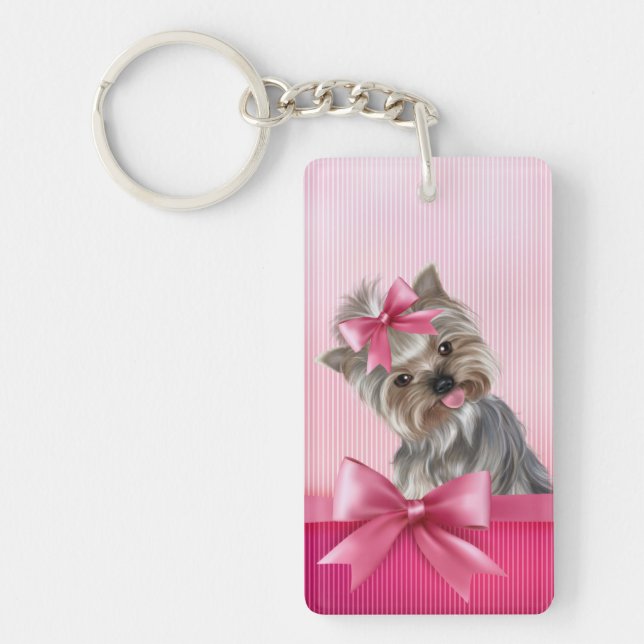 Llavero Perro de perrito rosado de princesa Yorkie de (Frente)