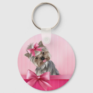 Llavero Perro de perrito rosado de princesa Yorkie de