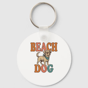 Llavero Perro de Playa Grabado Vintage Diseño Gráfico_1