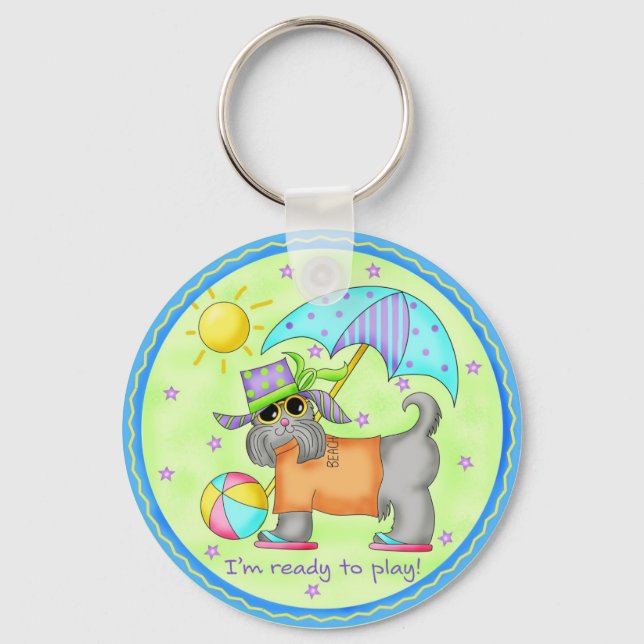 Llavero Perro de playa Whimsy Art Green Blue (Anverso)