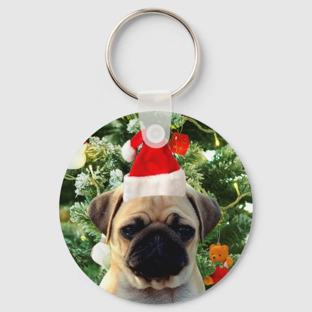 Llavero Perro de pug cachorro árbol de Navidad Ornamentos  (Anverso)
