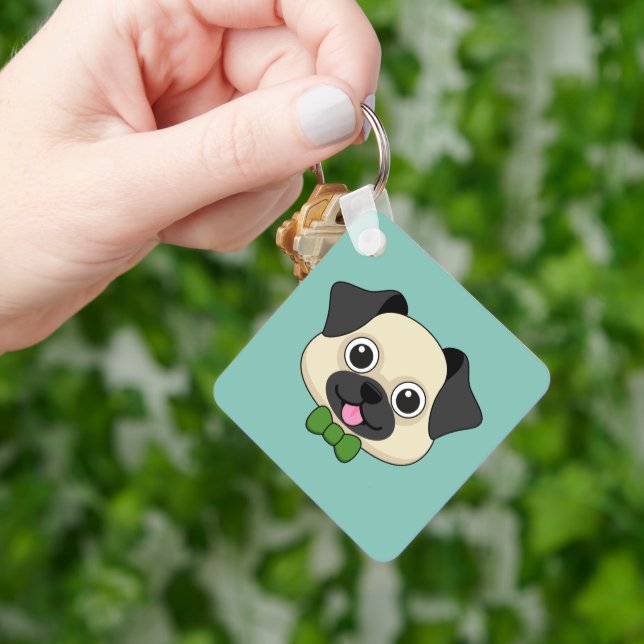 Llavero Perro de pug feliz lindo con papillón (Mano)