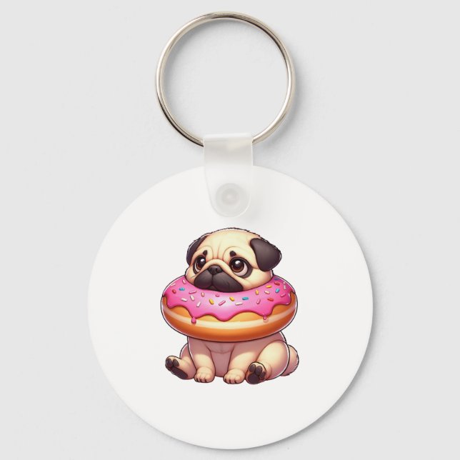 Llavero Perro de pug lindo con postre sin cocer (Anverso)