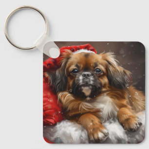 Llavero Perro de raza Spaniel Tibetano Navidad Festiva