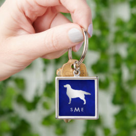 Llavero Perro de sentador de plata azul monograma
