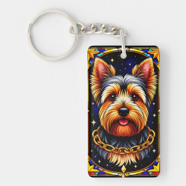 Llavero Perro de Vidrio Emplomado con Fondo Estrellado (Frente)