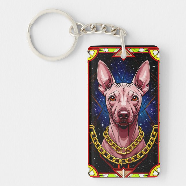 Llavero Perro de Vidrio Emplomado con Fondo Estrellado (Frente)