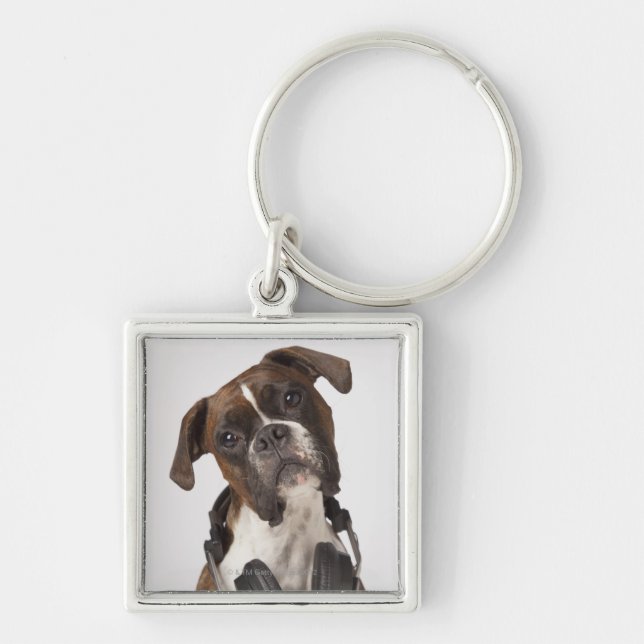 Llavero perro del boxeador con los auriculares (Frente)