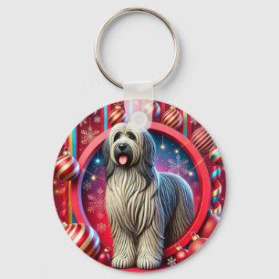 Llavero Perro Desgreñado Festivo con Decoraciones de Navid