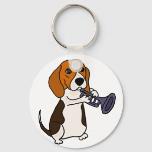 Llavero Perro divertido del beagle que toca la trompeta