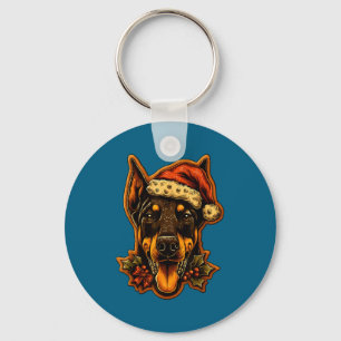 Llavero Perro Doberman de Navidad con sombrero de Santa Ga