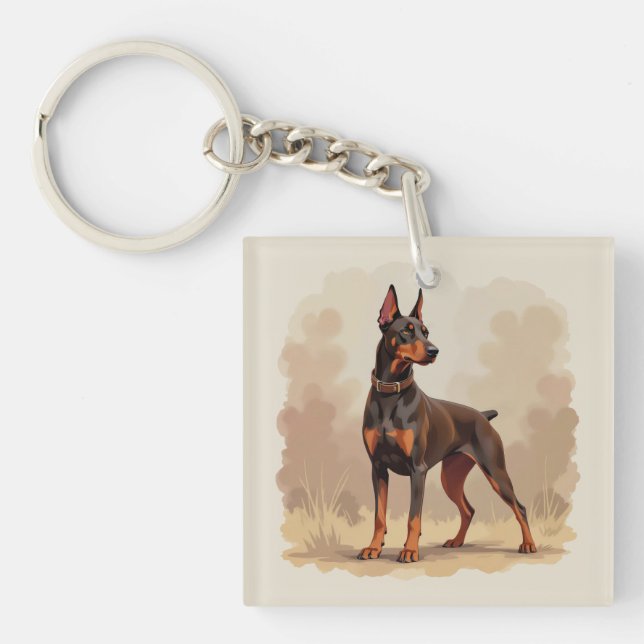 Llavero Perro Doberman Pinscher Marrón Óxido Rojo (Frente)