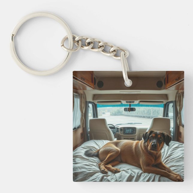 Llavero Perro durmiendo en el acogedor interior de una RV (Frente)