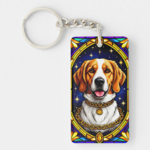 Llavero Perro elegante en arte de vidrio emplomado artísti