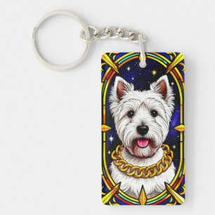 Llavero Perro elegante en arte de vidrio emplomado artísti
